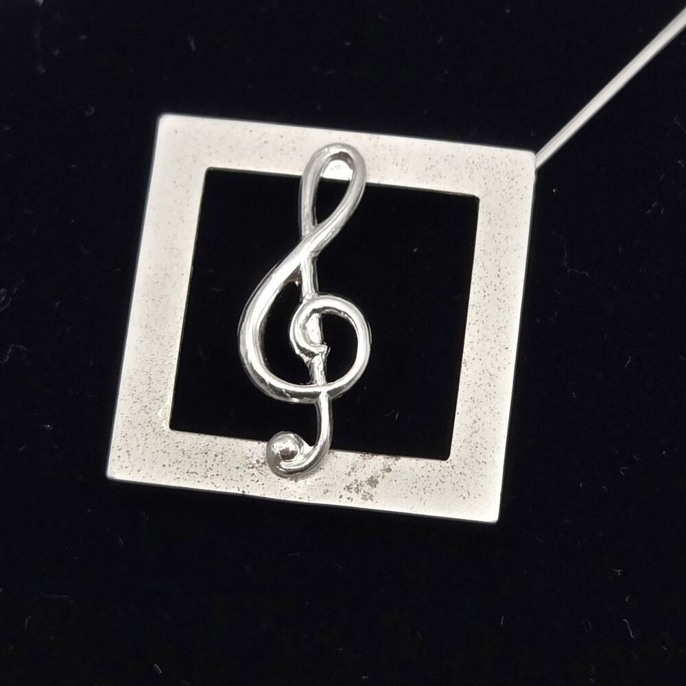 Vintage Beau Sterling Silver Brooch Treble Clef Music Note Classic Midcentury 1"